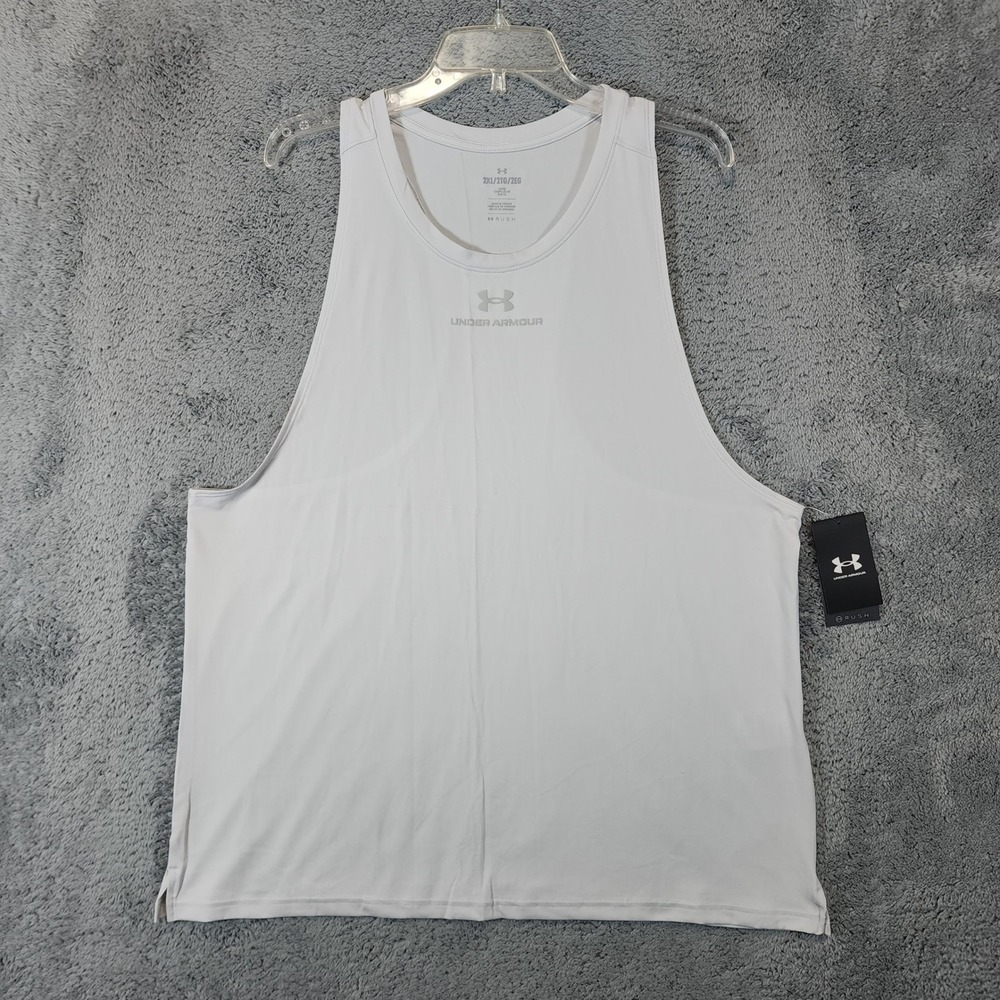 Under Armour Rush Tank Top Men's 2XL Loose White  Sleeveless Athletic Shirt NWT
